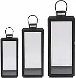 Laterne XXL Gartenlaterne aus Metall Windlicht Deko Kerzenhalter Kerzenleuchter Kerzenständerr für Outdoor Wohnzimmer Garten Balkon Innen Indoor Mattschwarze Farbe mit Glaswänden (F270)