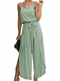 Canli4Y Jumpsuit Damen Sommer Sexy Cocktail Elegant Mode Gürtel Overall Hochzeit Hawaii Urlaub Strand V-Ausschnitt Hosenanzug Business Baggy Festlich Spaghettiträger Outfit Grün M