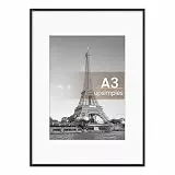 upsimples 1 Stück Alu-Rahmen Bilderrahmen A3 Schwarz, Foto A4 (21x29.8cm) mit Passepartout oder A3 (29.7x42cm) ohne, Wandbilder-Rahmen Metall mit Acrylglas