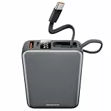 Eazpower Powerbank 20,000mAh 45W Schnellladefunktion, Power Bank integriertes USB C Kabel Flugzeug Geeignet, Externe Handyakkus für iPhone Samsung Galaxy