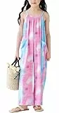 Adigau Jumpsuits für Kinder Weitem Bein Sommer Lange Hosen Spaghetti Träger Ärmellose Overall Weich Rundhalsausschnitt Jumpsuit Lila 13-14 Jahre