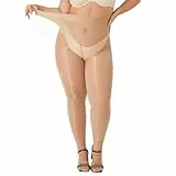 Yilamny Ölig Glanzstrumpfhosen Damen Große Größen 40 Denier Feinstrumpfhose Hoher Taille Glänzende Strumpfhose (Natur, XL-XXL)
