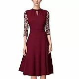 TANTOMI Cocktailkleid Damen Kleider Elegant Spitze, SchöNe Hochzeit Abendkleider Vintage Rockabilly Kleid Damen, Weinrot