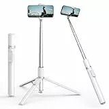 Robofun 170CM Selfie Stick Stativ, Ausziehbar All-in-1 Stativ Handy Einbeinstativ aus Aluminium mit Kabelloser Fernbedienung& Teleskopstange, Drehbar Handyhalter, Stative für iPhone/Android-Weiß