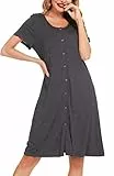 Lovasy Still Nachthemd Damen Kurzarm Schlafshirt mit Knöpfen Nursing Nachthemd Schwangerschaft Geburt Nachtkleid Nachtwäsche,Dunkelgrau,S