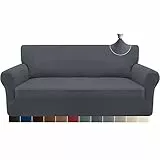 Granbest Strecken Sofabezug 3 Sitzer Superweich Elasthan Sofaüberwurf für Hunde Haustier Couchbezug Möbelschutz mit Elastischen Boden (3 Sitzer, Grau)