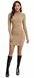 Avancel Damen Strickkleid Winter Kleid Langarm Pulloverkleider Knielang Elegant Rolllkragen Kleidr Herbst Kamel S