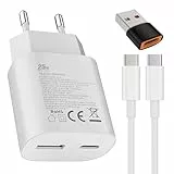 Schnellladegerät Ladeadapter netzteil 25W USB Typ-C 15W USB Typ-A Ladegerät Weiß mit Ladekabel 200cm für: Samsung Galaxy S25 S24 S23 S22 S21 S20 Ultra A56 A55 A54 A36 A35 iPhone 17 16 15 Pro/Max/Plus