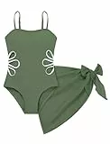 Odizli Badeanzug Mädchen Kinder Sommer Spaghettiträger Blumen Cut Out Body mit Rock Set Badeanzüge Bademode Schwimmanzug Strandmode Swimsuit Grau 13-14 Jahre