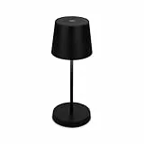 BRILONER – LED Tischlampe Kabellos, Dimmbare Nachttischlampe Touch, Schreibtischlampe, Leselampe, Tischleuchte Outdoor und Indoor, USB-C, Camping Lampe, Warmweißes Licht, Ø105x260 mm (DxH), Schwarz
