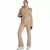 HOTIAN Damen Einteiler Skianzüge Skioverall Wasserdicht Winddicht Damen Schneeanzug Winter Warme Jumpsuit Snowboard Skisuit Mit Kapuze Khaki M
