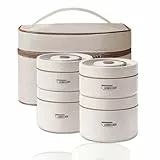 Sightday 4 Stück Thermo Lunchbox Edelstahl Mit Tasche,Thermobehälter Für Essen,Auslaufsicher Essen Warmhalten Behälter für Zuhause,Büro,Picknick(Beige-2 * 440ml&2 * 600ml)