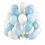 Luftballons Blau Weiss 60 Stück, Blaue Luftballons Hellblau Helium Ballons, Weiss Blau Latex Ballons, Luftballons Blau Weiß für Jungen Geburtstag Babyparty Taufe Baby Shower Hochzeit Party Dekoration