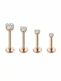 PiercingJak 4Stk Chirurgenstahl Tragus Piercing mit Zirkonia Push In Lippenpiercing Labret Medusa Monroe Ohr Klein Helix Stud Piercing Stäbe Stecker 1.2mm 6mm 8mm 10mm 12mm