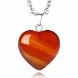 XIANNVXI Roter Achat Halskette Silber Damen Kette Herz Liebe Ketten Kristalle Herzkette Anhänger Reiki Schmuck Geschenke
