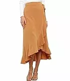 Vcindai Damen Sommerrock Lang Rock Sommer Midirock Hoher Taille Rüschensaum Röcke