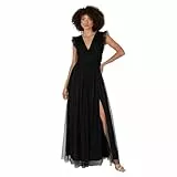 Anaya with Love Damen Women's Maxi Dress Ladies V-Neck Short Sleeve Split Tulle A-line for Wedding Guest Bridesmaid Evening Occasion Ball Gown Kleid, Schwarz, 40 EU
