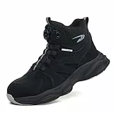 GemChve Arbeitsschuhe Herren rutschfest Sicherheitsschuhe Damen Wasserdicht Sicherheitsstiefel Stahlkappenschuhe hoch Schnellverschluss Selbsthemmend Black 44 EU
