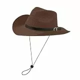 Xiuyer Cowboyhut Strohhut Damen Herren Sonnenhut Sommer Strandhut Westernhut Panama Hut Unisex Cowboy Hut Faltbar Strohhut Krempe Sommerhut (Kaffee)