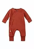 Sterntaler Playsuit Rippjersey - Unisex Baby Einteiler in Wickeloptik - Langarm Overall seitlich und im Schritt zum Knöpfen - Neugeborenen Strampler - Kratzschutz Umschlagbündchen, lehmbraun, Größe 50