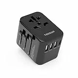 TESSAN Reiseadapter Weltweit, Universal Reisestecker mit 3USB, 1USB C und 1AC Steckdose, Internationaler Steckdosenadapter, Universaladapter für Deutschland USA England Italien Australien, Schwarz