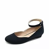 DREAM PAIRS Ballerinas Damen Schuhe Damen Elegant Flache Schuhe für Damen mit Verstellbarem Knöchelriemen Riemchenballerina,Size 39,Navy-Wildleder,REVONA-E