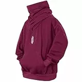 Eocicvvi Pullover Herren Rollkragen Hip Hop Fleece Pulli Kapuzenpullover Hoodie Sweater Sweatshirt Mit Kapuze Oversize Urban(Rot,XL)