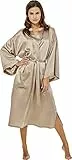 Jadee Damen Kimono Seide Hausmantel Bademantel Morgenmantel lang aus 100% Seide - Nougat - M