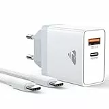 USB C Ladegerät, 2Port USB C Netzteil Ladegerät Mehrfach mit USBC auf USBC Kabel 2M, 20W Schnellladegerät PD 3.0 Power Adapter USB Stecker für iPhone, Samsung,Handys Ladeladapter Ladestecker Charger