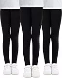 Adorel Mädchen Leggings Baumwolle Lang Unifarbe Leggins Hosen 3er-Pack Schwarz 134-140 EU (Herstellergröße 140)