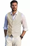 Solovedress Herren Elegant Anzugweste Herrenwesten Sommer Leinen Weste für Hochzeit und Party(Champagne,XL)