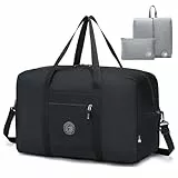 SPAHER Handgepäck Tasche Reisetasche 55x35x25 KLM Air France Transavia Leichte Reisetasche Faltbare Groß 50L wasserdichte Tasche Flugzeug Weekender Damen Herren Travel Duffle Bag Cabin Bag Schwarz