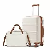 KONO 55cm Handgepäck-Koffer Trolley Set 2 Teilig Gepäcksets, Kleiner Koffer mit Rollen Handgepäck Set mit Ryanair Reisetasche 40x30x20cm, Cremeweiß