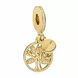 LaMenars Damen Charm Anhänger für Armbänd Gold Family Tree with Zirconia 925 Sterling Silber Bead Women Charms Halskette,Schmuck Geschenk Weihnachten,Valentinstag,Muttertag 2-Stück/Paket