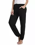 Nieery Pyjamahose Damen Baumwolle Schlafanzughose Lang Jogginghose Sporthose Sweatpants Freizeithose Hausanzug Nachtwäsche Schwarz XL