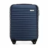 WITTCHEN Reisekoffer Handgepäck Kabinengepäck Rollkoffer Kabinenkoffer Kleiner Koffer Trolley Hartschale aus ABS 4 Spinner-Rollen Zahlenschloss Groove Line Größe S Marineblau Lufthansa/Eurowings