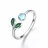 TRISHULA Mondstein Ring 925 Sterling Silber Blatt Ring Offener Ring Verstellbare Ringe Blatt Schmuck Geburtstagsgeschenk für Damen Mädchen (Mondstein Ring)