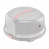 Emsa Prep&Bake Kuchenaufbewahrungsbox, Rund, 34 cm Durchmesser, Tragegriff, Schneidevorrichtung, Transparent & Rosa, K3268434