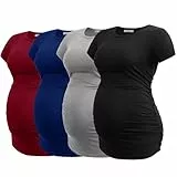 Smallshow Damen 4er-Pack Umstandsshirts Kurzarm Schwangerschaft Tops Kleidung, Schwarz-Hellgrau-Marine-Kastanienbraun (4er-Pack), XX-Large