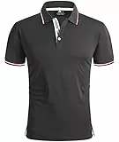 geeksport Poloshirts Herren Kurzarm Tennis Slim Fit Golf Polo Shirt Männer Sport Schnelltrocknend Atmungsaktiv Polohemd Sommer Outdoor Golf T-Shirt(Grau-L)