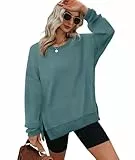 XIEERDUO Sweatshirt Damen ohne Kapuze Rundhals T Shirt Damen Oversized Langarmshirt Damen Top Herbst Winter Oberteile Damen Elegant Türkis XL