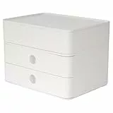 HAN Schubladenbox Allison SMART-BOX plus mit 2 Schubladen, Trennwand sowie Utensilienbox, inkl. Kabelführung, stapelbar, Büro, Schreibtisch, Küche, möbelschonende Gummifüße, 1100-12, hochglänzend weiß
