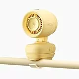 JISULIFE Mini-Ventilator zum Anklipsen am Kinderwagen, Tragbarer Batteriebetriebener Kleiner Ventilator mit Nachtlicht, 5 Geschwindigkeiten, LED-Anzeige, Abnehmbare Flexible Halterung - Gelb