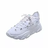 Sneaker Damen Sommer Weiß: Sportschuhe Damen Fitness Wanderschuhe Plateau Turnschuhe Pailletten Laufschuhe Luftpolster Straßenlaufschuhe Fashion Schnürsenkel Walkingschuhe Bequeme Tennisschuhe