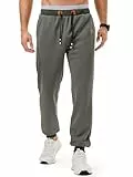 Meilicloth Herren Jogginghose Trainingshose Sporthose Fitness Jogger Sweatpants Herren Casual Freizeithose mit Zipper Taschen Regular Fit Dunkel Grau L