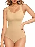 Gotoly Shapewear Damen Bauchweg Stark Formend Body Shaper Hohe Elastizität Shaping Miederbody Nahtlose Formende Bodys Taillenmieder Sculpting Bodysuit (Beige, M-L)