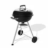 Weber Compact Kettle Holzkohlegrill 47 cm mit Stand und Rädern/Rostbeständige porzellanemaillierte Oberfläche, Integriertes Deckelthermometer, Ascheauffangschale, 1548 cm² Grillfläche, Schwarz