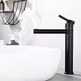 HOMELODY Waschtischarmatur Hoch mit 360°drehbarer Auslauf & Körper - Edelstahl Wasserhahn Bad mit 215 mm Auslaufhöhe - Waschbecken Einhebelmischer Schwarz Matt für Aufsatzbecken