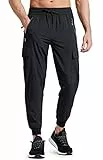 Libin Jogginghose Herren Leichte Schnelltrocknend Wanderhose Outdoorhose Trekkinghose Cargohose Trainingshose Sporthose Freizeithose Reisen mit Taschen, Schwarz L