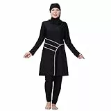 IBTOM CASTLE Übergröße Badebekleidung für Damen muslimischer, bescheidener Badeanzug vollständig bedeckter Burkini-Badeanzug 3-teiliges Badeoberteil+ Hose+ Hijab Badeanzug Schwarze Linie 3XL